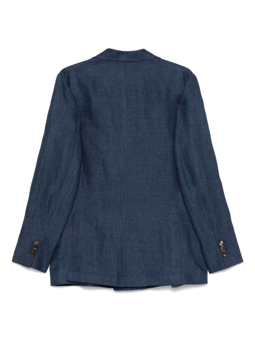 Doppiaa Indigo Blue Double-breasted Blazer With Side Patch Pockets