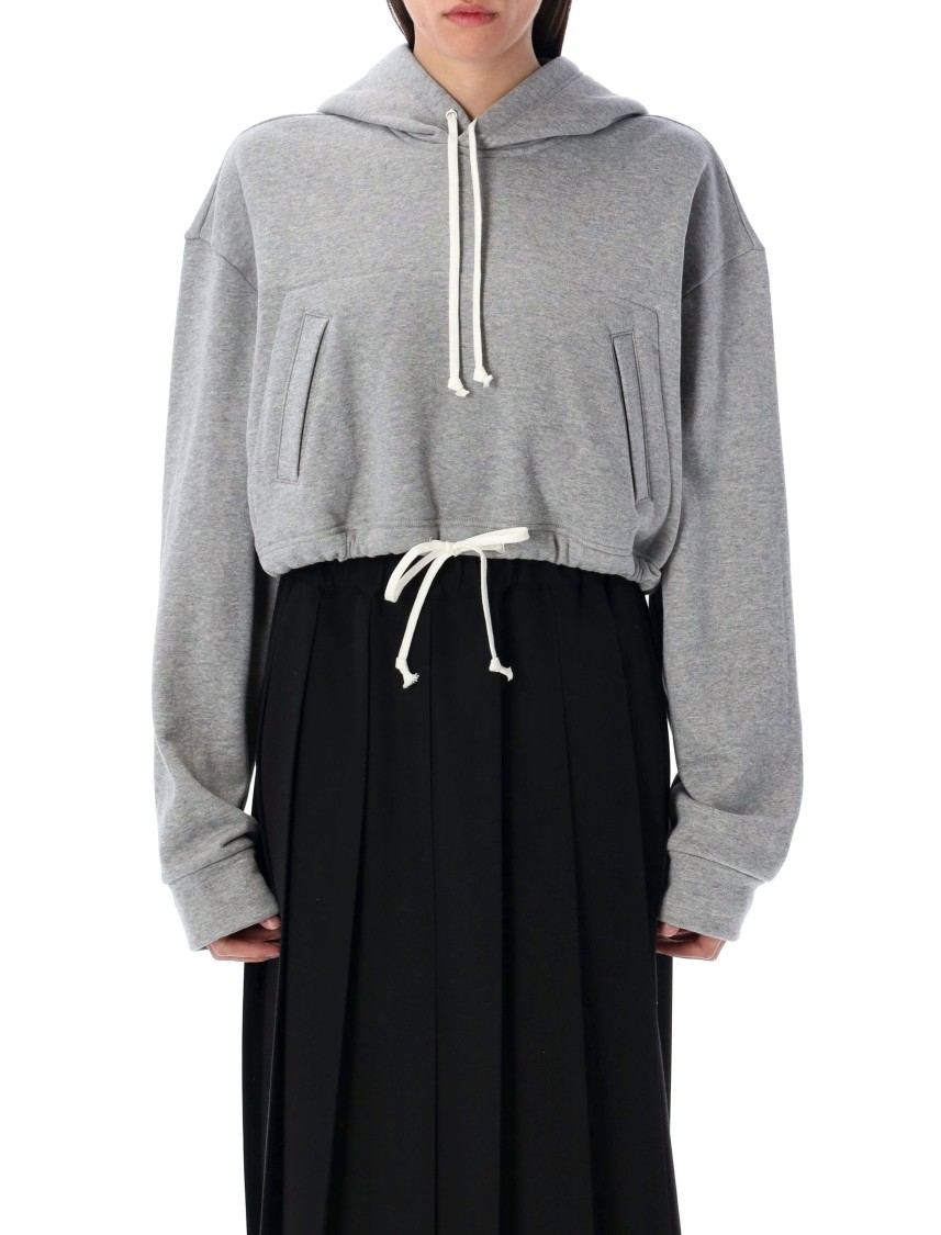 Shop Comme Des Garçons Cropped Grey Hoodie With Drawstring