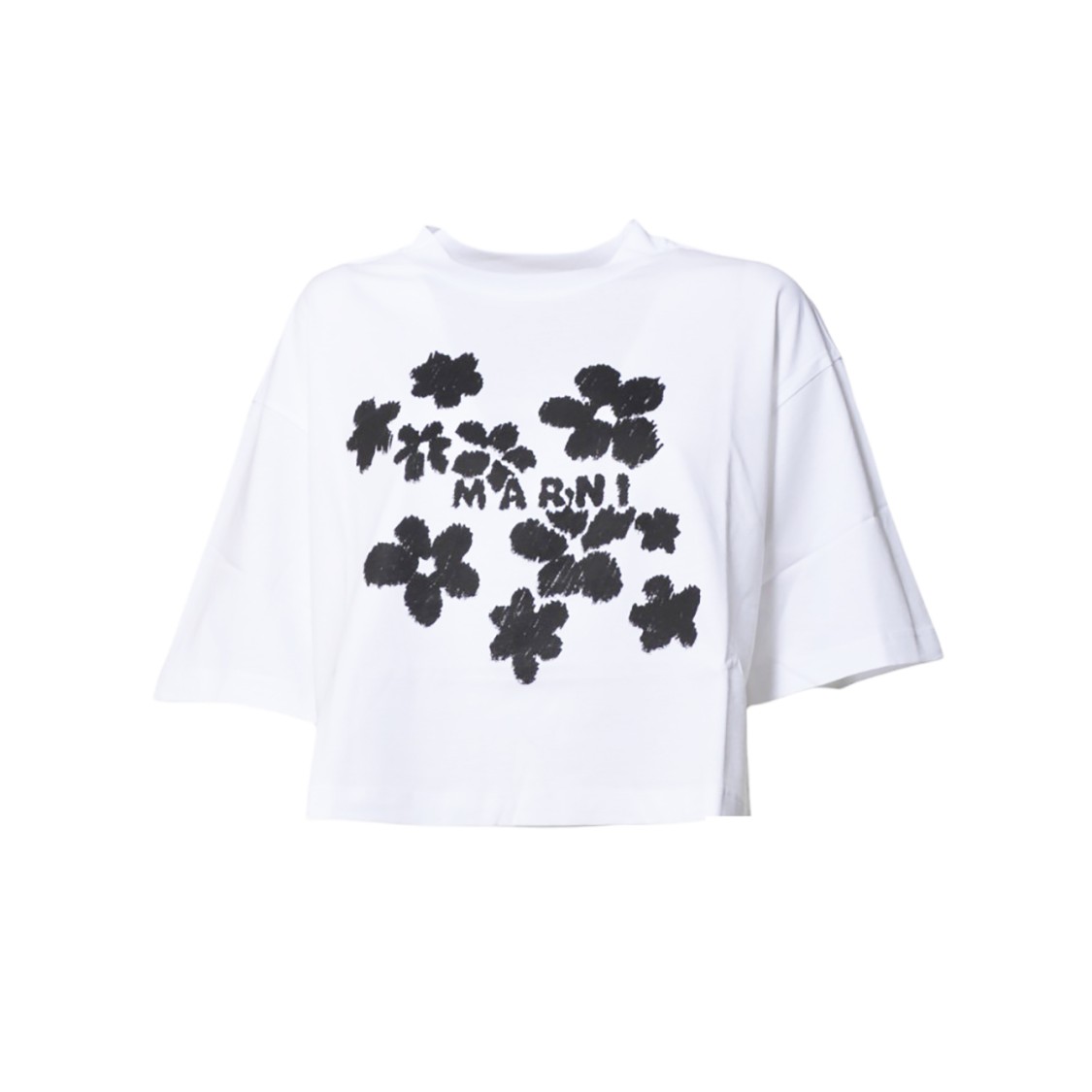 Marni White Cotton T-shirt With Daisy Garden Print
