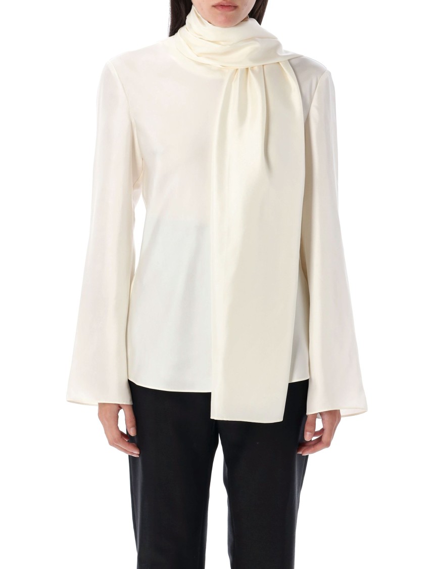 Rohe Long Sleeve Silk Foulard Top In Neutrals