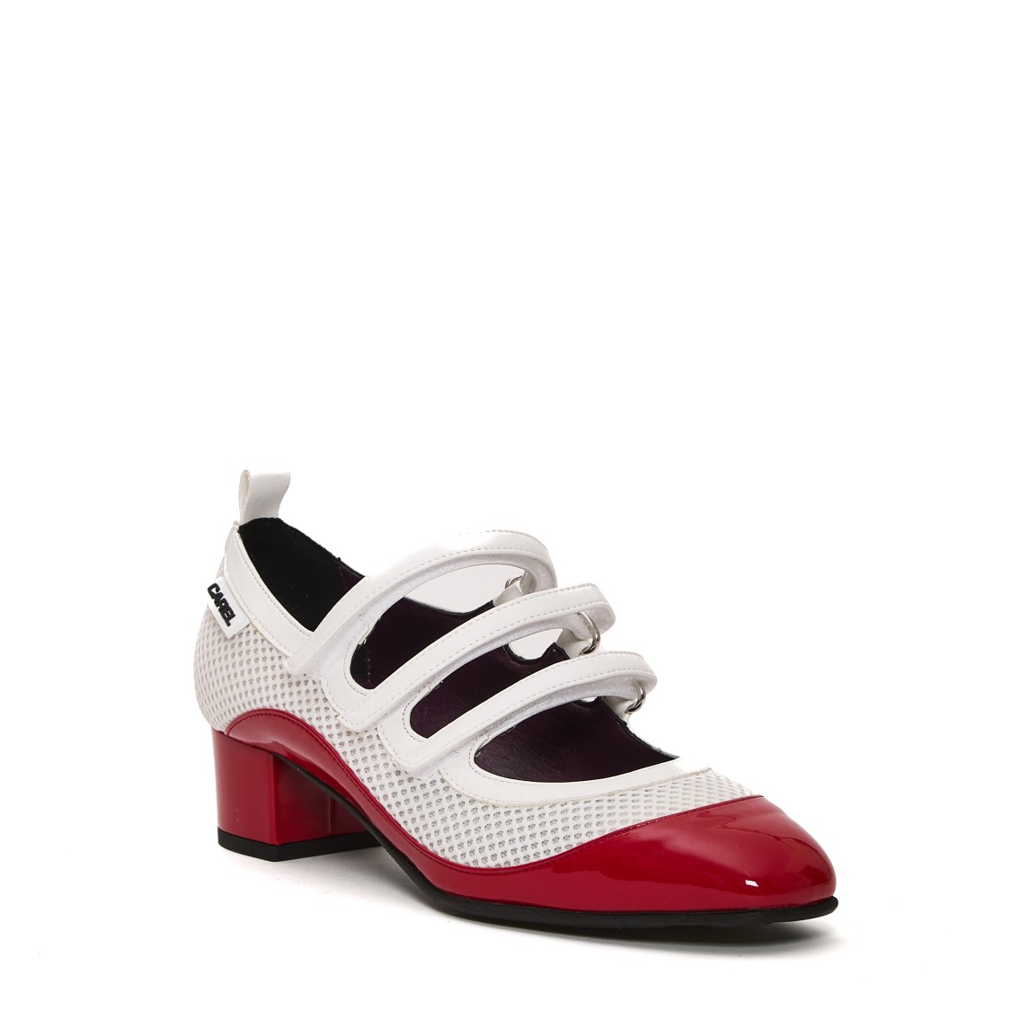 CAREL PARIS CAREL PARIS PUMP HEEL 4 CM WHITE AND RED NET