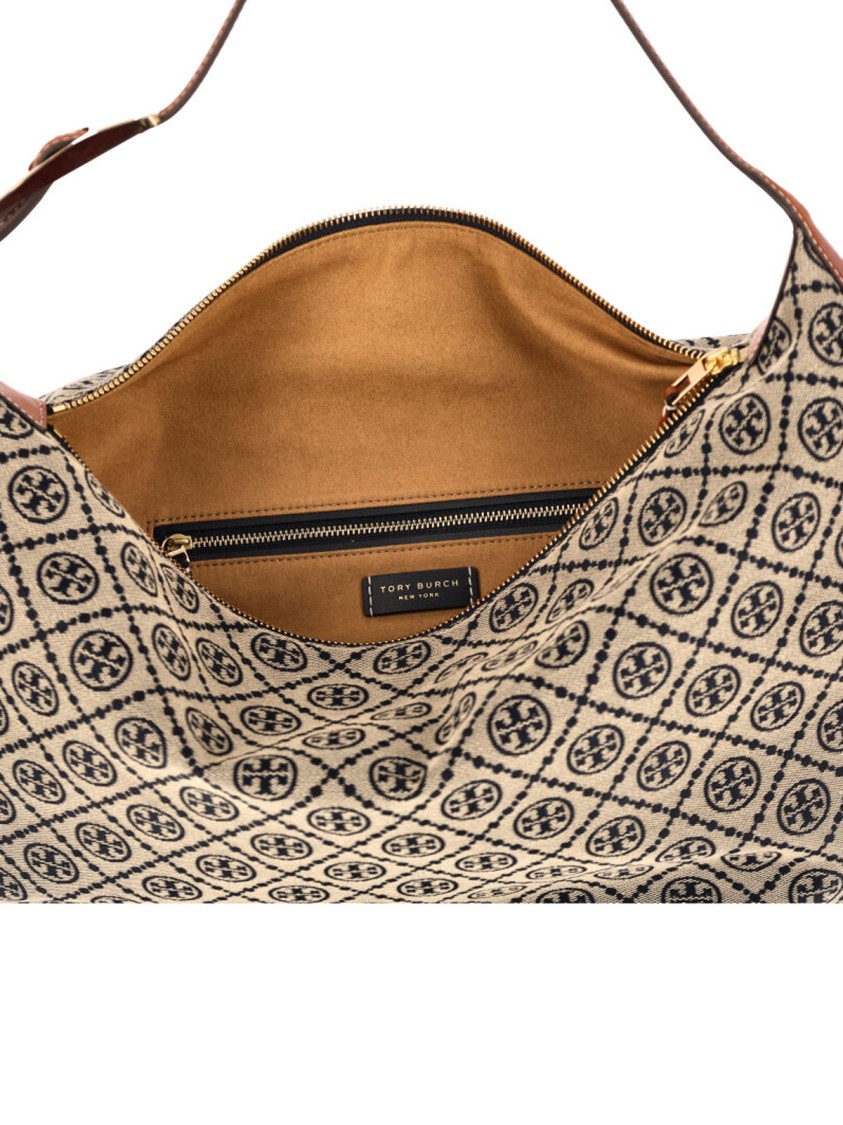 Tory Burch Large T Monogram Jacquard Balloon Bag In Neutral