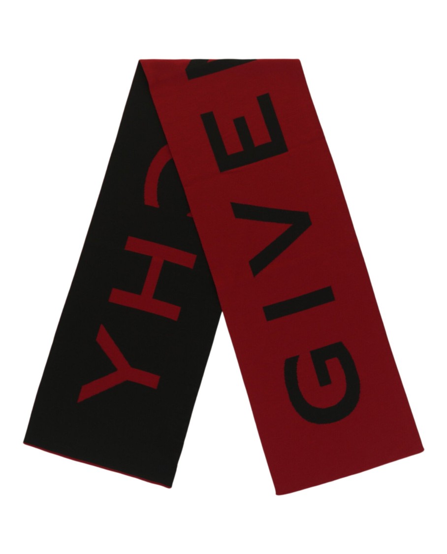Givenchy Reversible Jacquard Logo Scarf In Luxurious Wool In Red