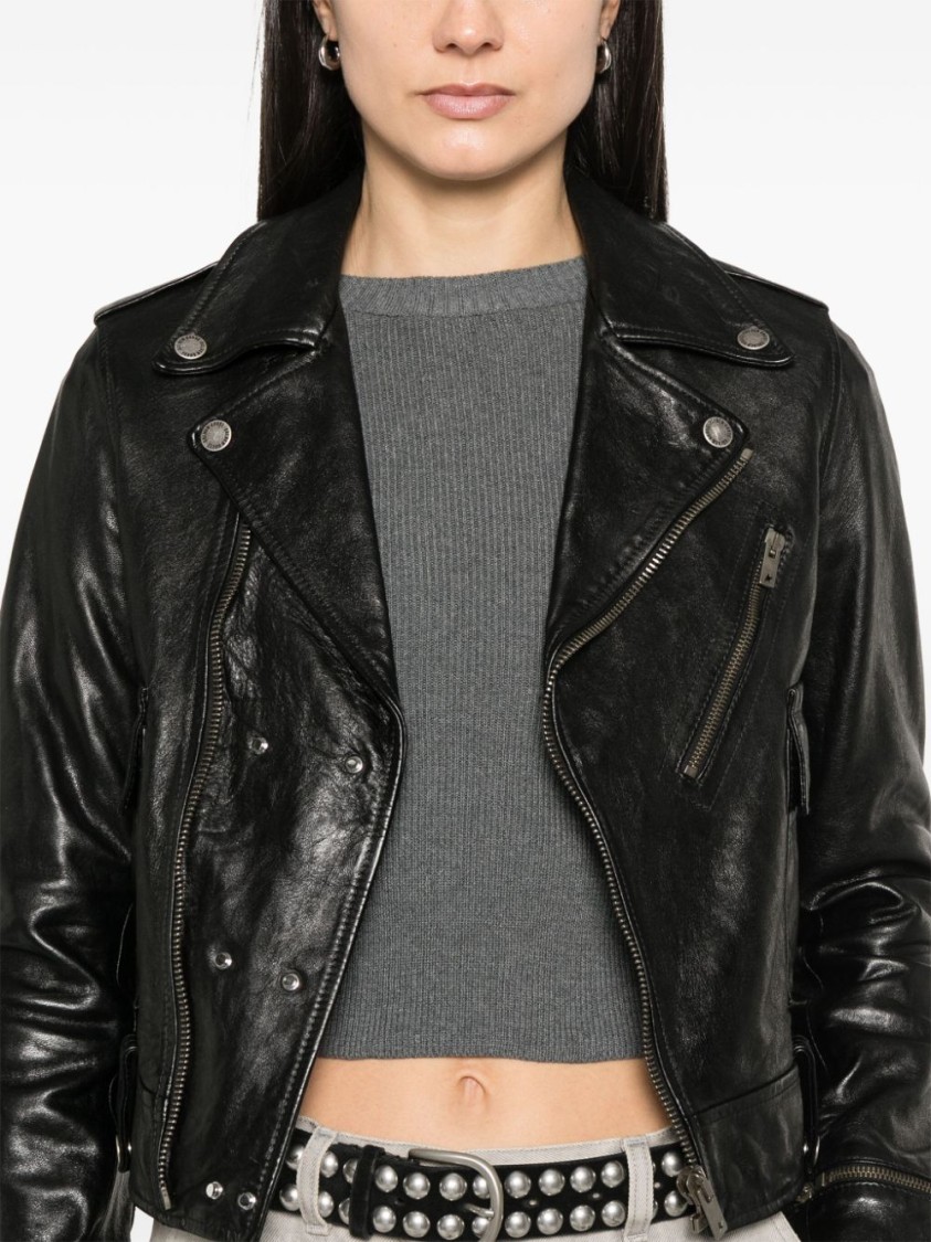 Golden Goose Smooth Leather Motorcycle Jacket In Black
