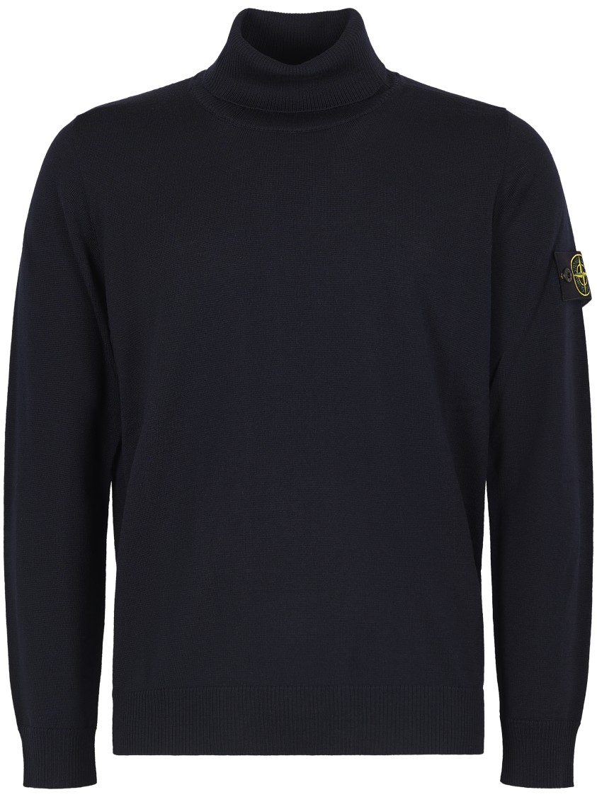 Stone Island Classic Ribbed Turtleneck Sweater In Black