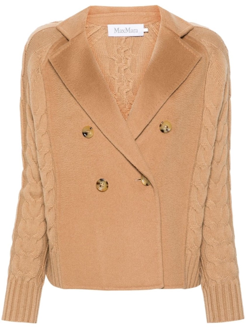 Max Mara Double-breasted Jacket With Textured Knit In Neutral