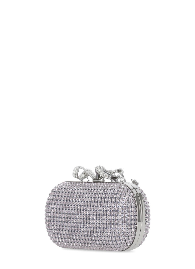 Self-portrait Chainmail Crystal-embellished Clutch In Gray