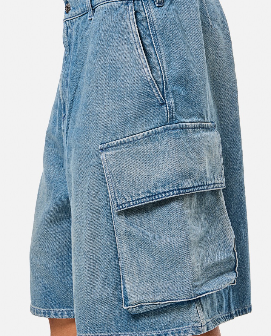 Jw Anderson Light Blue Bermuda Shorts With Cargo Pockets And Logo Patch On The Back In Blue