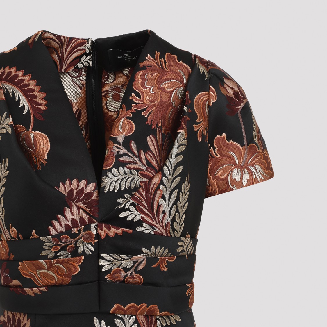 Etro Floral Embroidered Midi Dress With Short Sleeves In Black