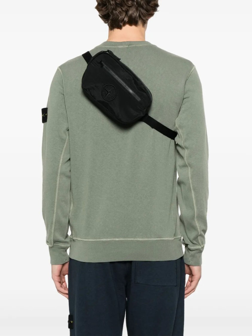 Stone Island Logo-embroidered Belt Bag In Black