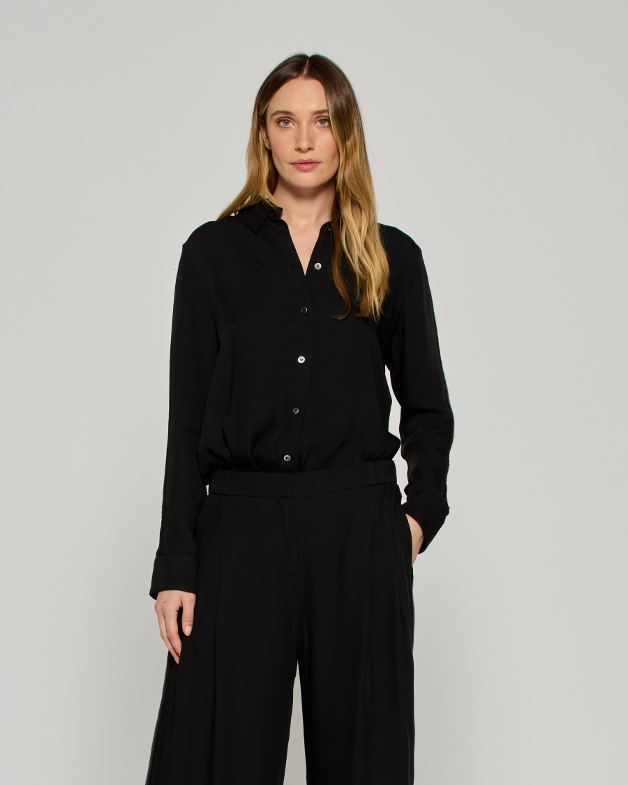 Shop Serena Bute Classic Shirt With Georgette Trim - Black