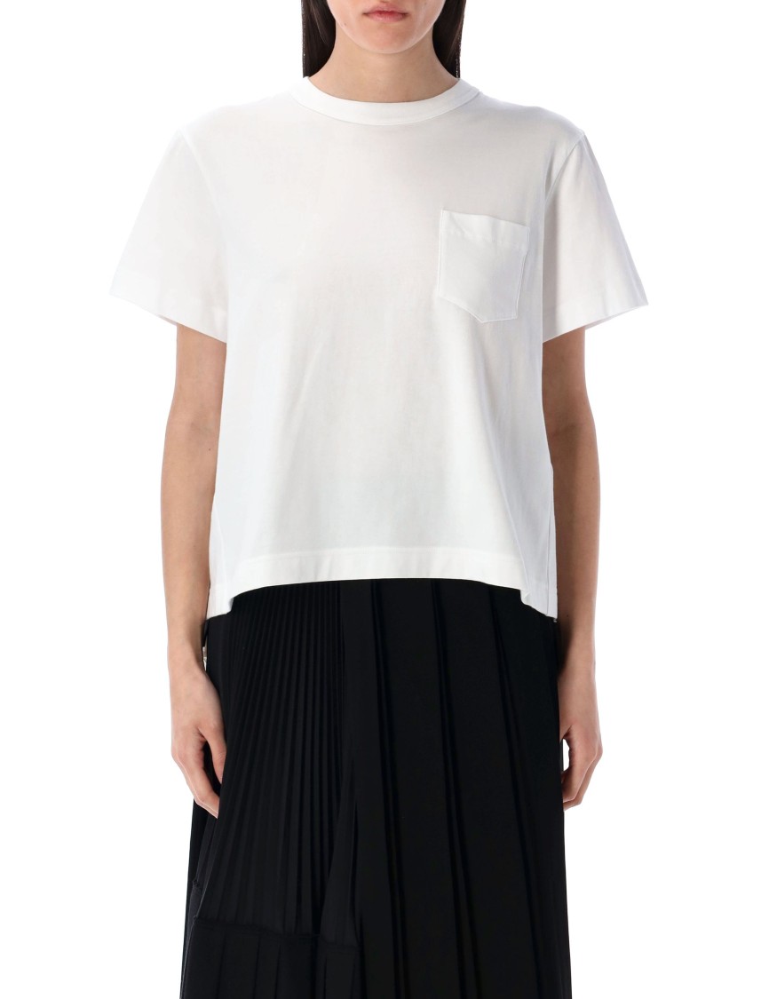Sacai Panelled T-shirt With Ribbed Neckline And Satin Ruffled Detailing