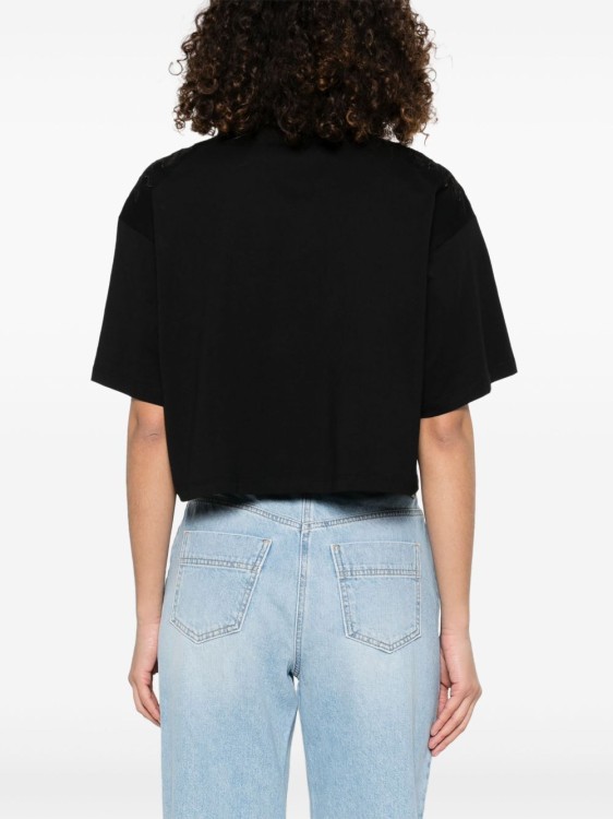 Elisabetta Franchi Cropped Black T-Shirt With Floral Elisabetta Franchi Cropped Black T-Shirt With Floral