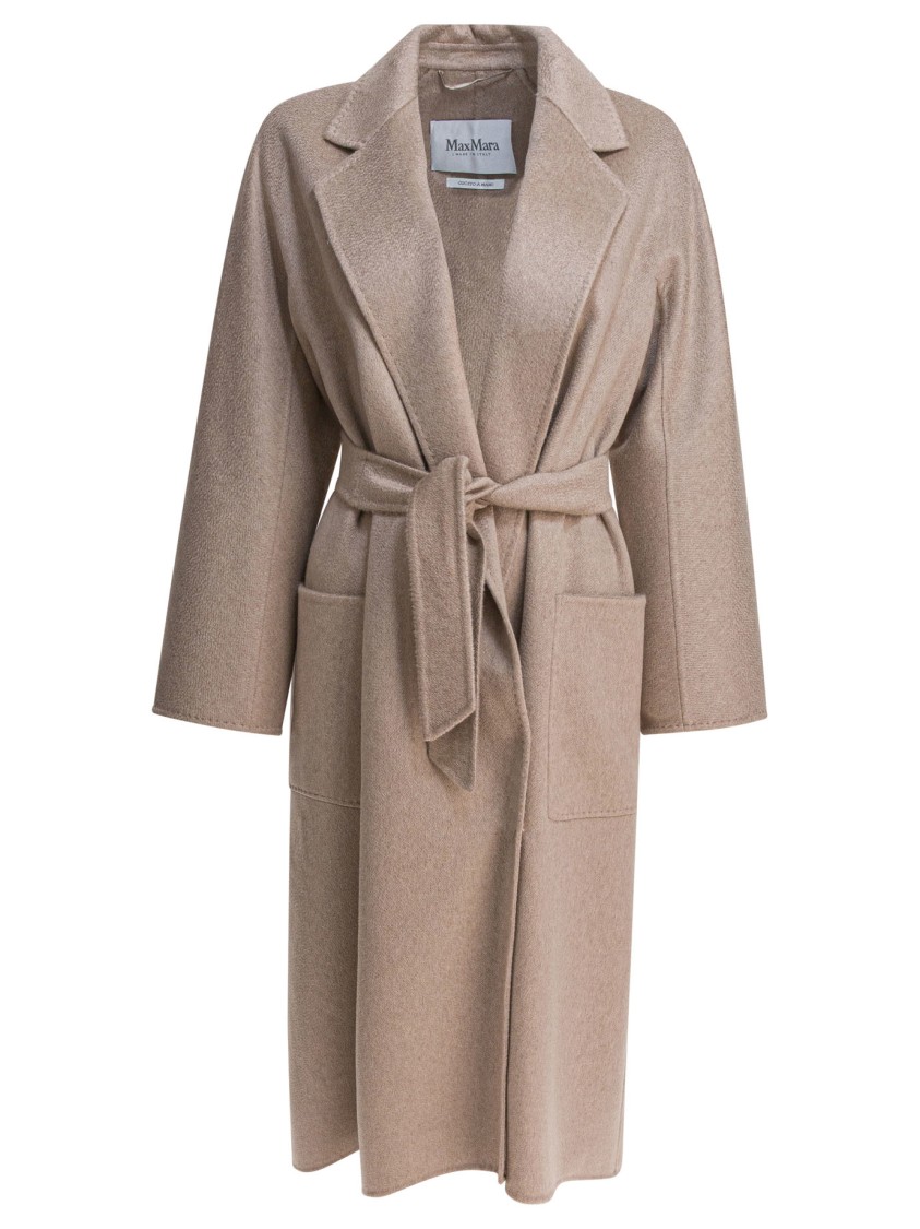 Max Mara Waist Belted Long Sleeves Front Pockets Lapels In Neutral