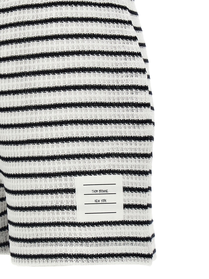 Thom Browne Striped Cotton Shorts With Adjustable Drawstring In White