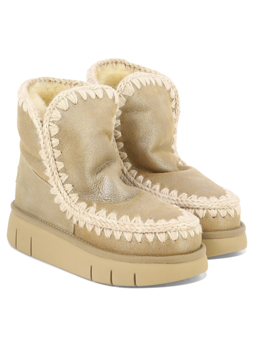 Mou Plush Leather Ankle Boots In Neutral