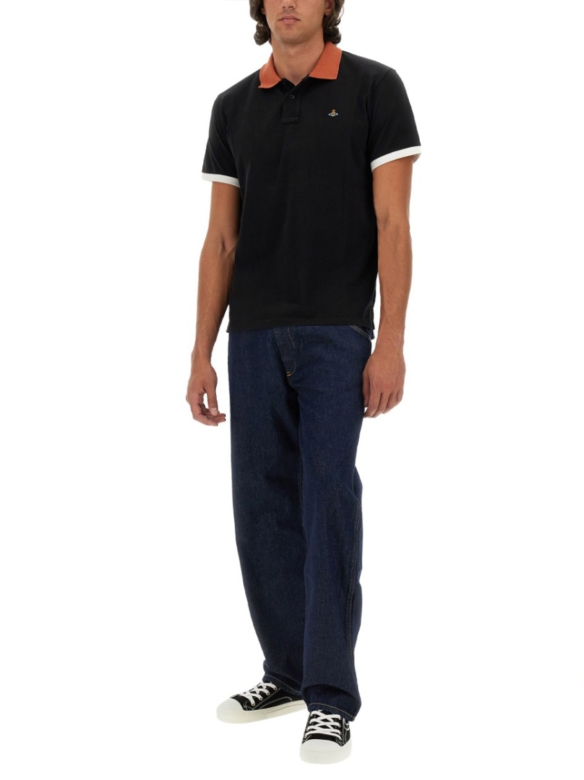 Shop Vivienne Westwood Classic Polo With Contrasting Collar In Black