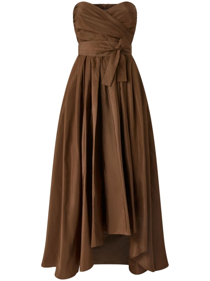 Shop Pinko Strapless Brown Dress With High-low Hem
