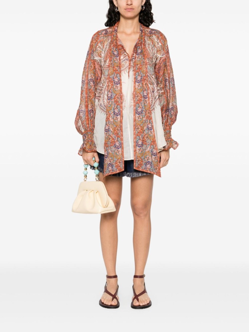 Zimmermann Rhiannon Tie Neck Blouse In Multi