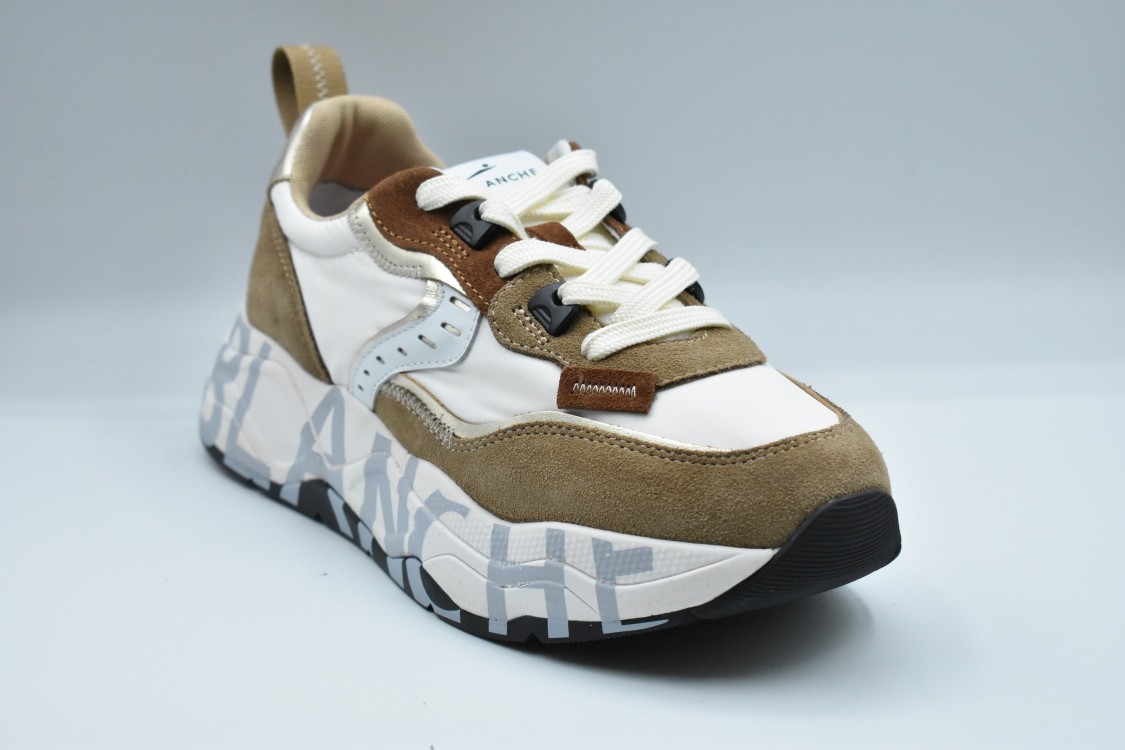 VOILE BLANCHE VOILE BLANCHE BROWN TEXTURED LACE-UP SNEAKERS