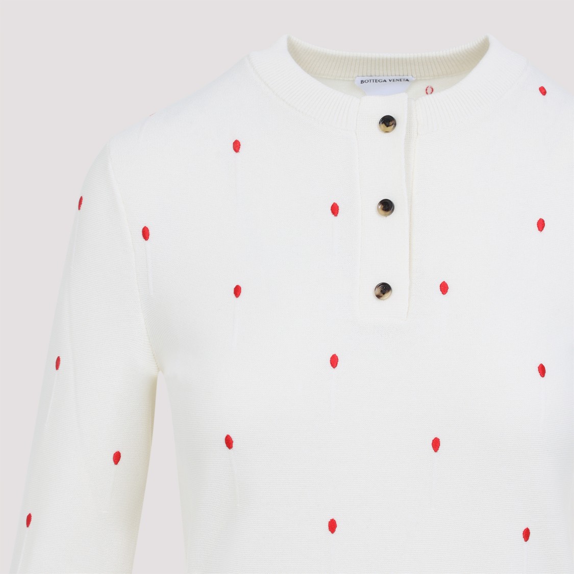 Bottega Veneta Polka Dot Crew Neck Top With Red Embellishment