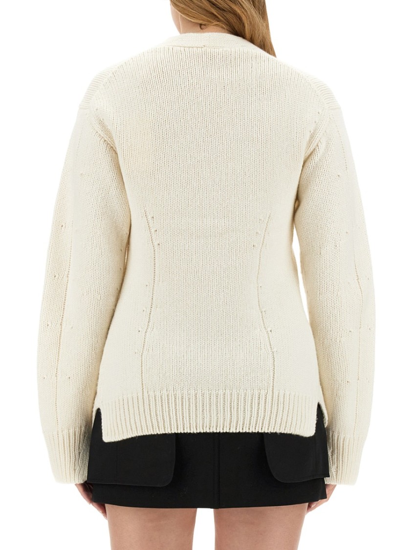 Helmut Lang Tailored Cardigan With Deep V-neckline In Neutrals