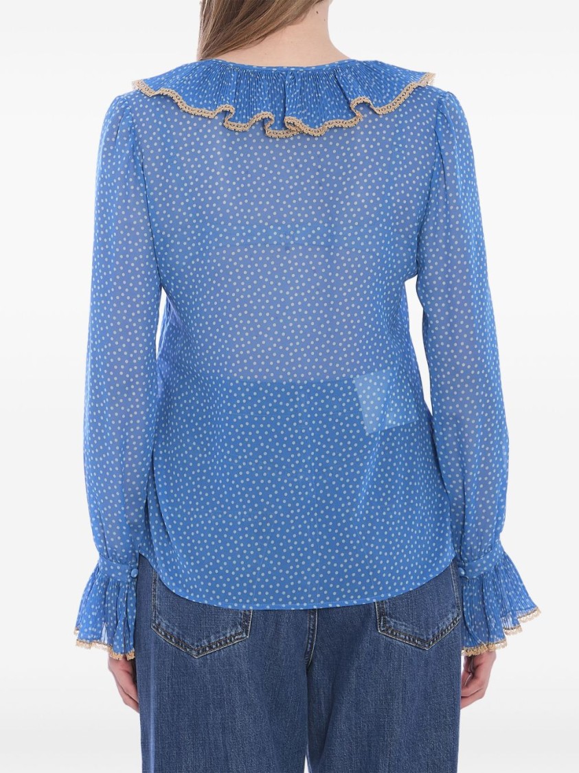 Shop Valentino Blue Silk Polka Dot Blouse