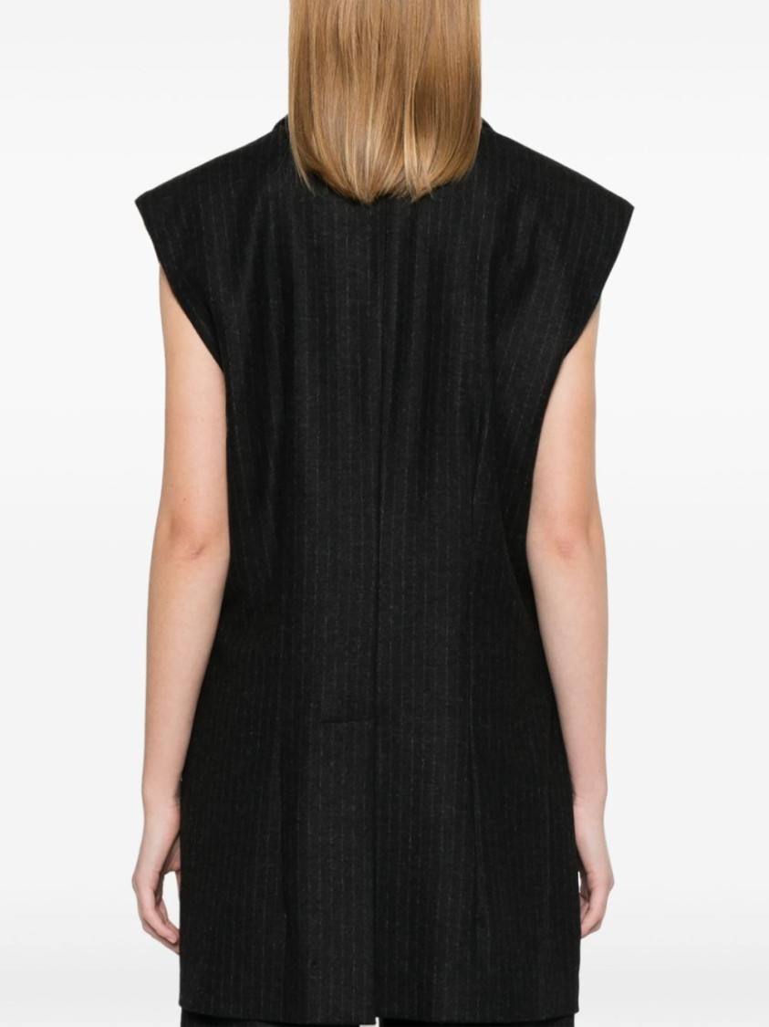 Le Sully Studio Pinstriped Wool Blend Vest With Shoulder Pads In Grey