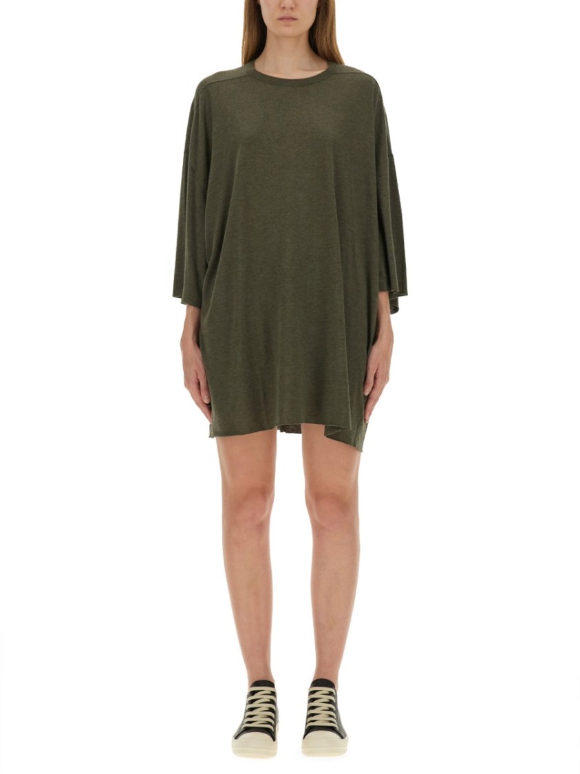 Rick Owens Oversize T-shirt Asymmetric Hem Drawstring Detail In Green