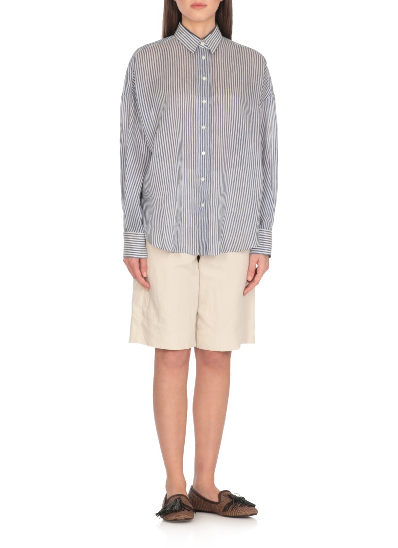 Brunello Cucinelli Blue Linen And Silk Shirt