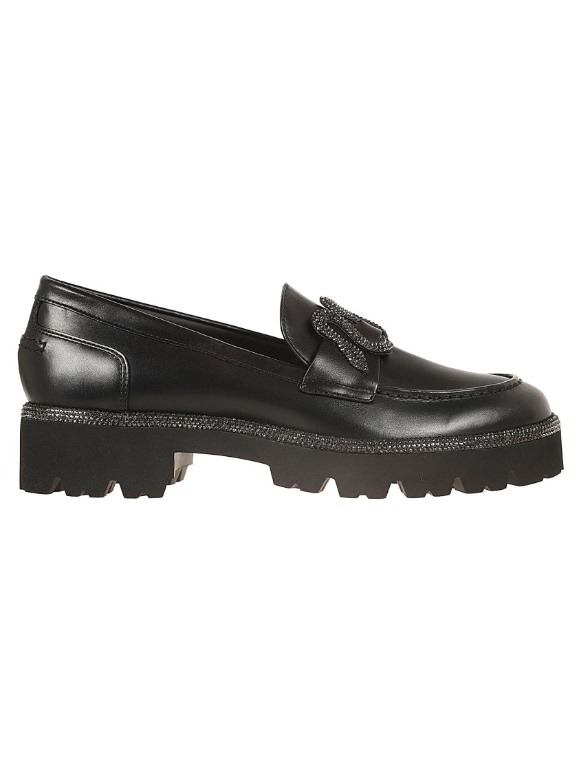 René Caovilla Morgana Embellished Leather Loafers In Black
