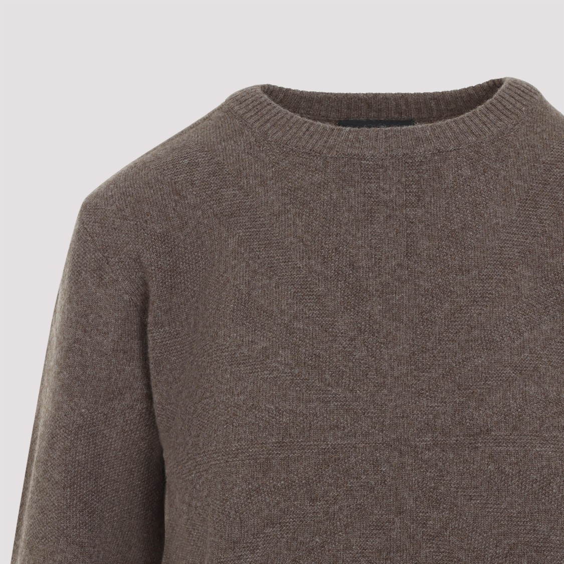 Moncler X Rick Owens Cropped Brown Knit Sweater With Round Neckline In Grey