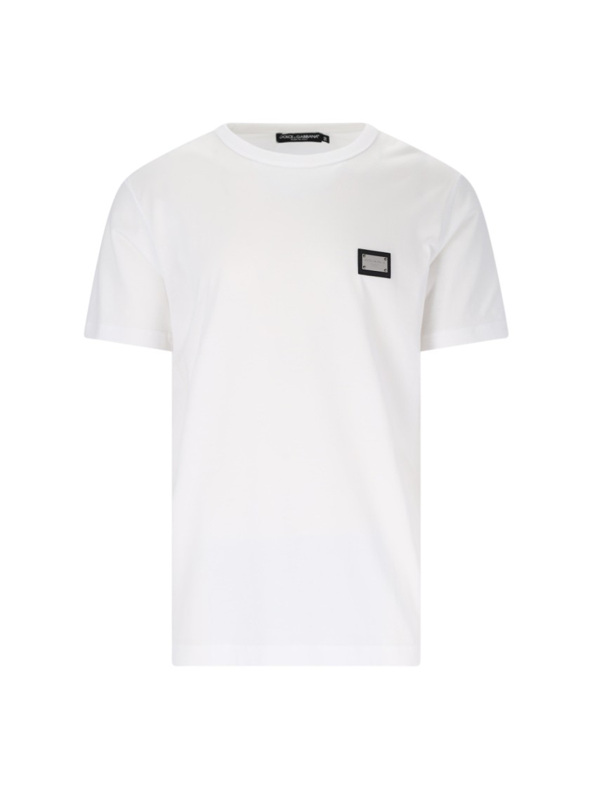 Dolce & Gabbana White Crewneck T-shirt With Logo Plate In Cotton Man In White