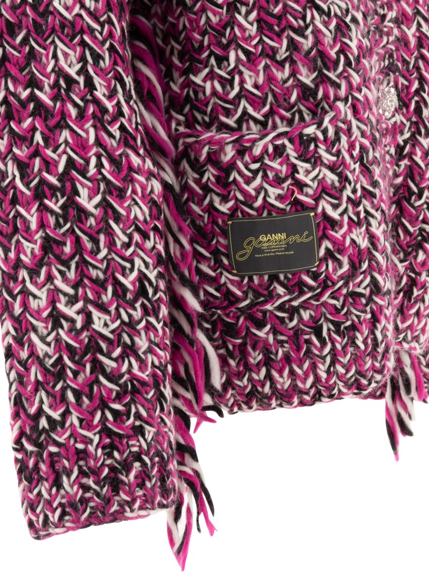 Ganni Oversized Handknitted Cardigan With V-neckline In Pink