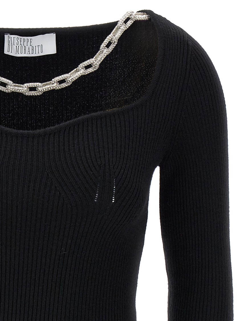Giuseppe Di Morabito Square Neck Chain Detail Fitted Sweater In Black