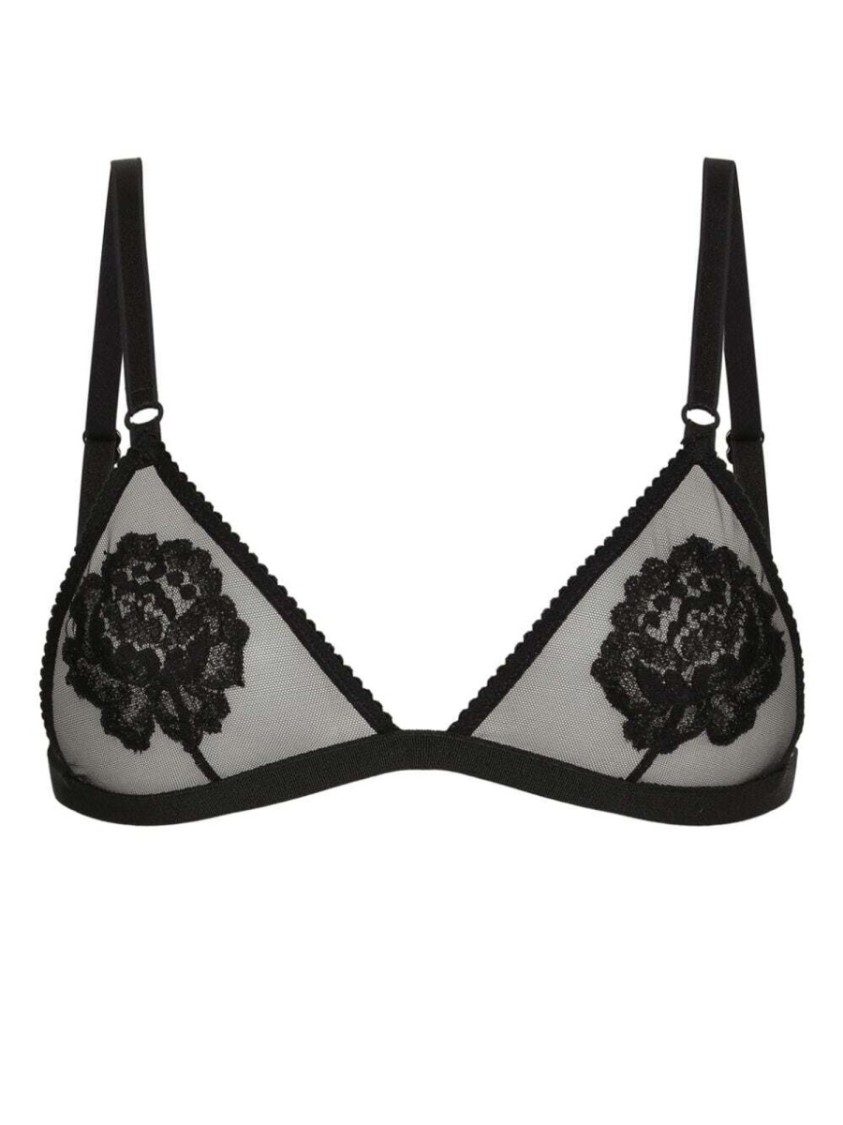 Dolce & Gabbana Floral-motif Triangle Bra In Black