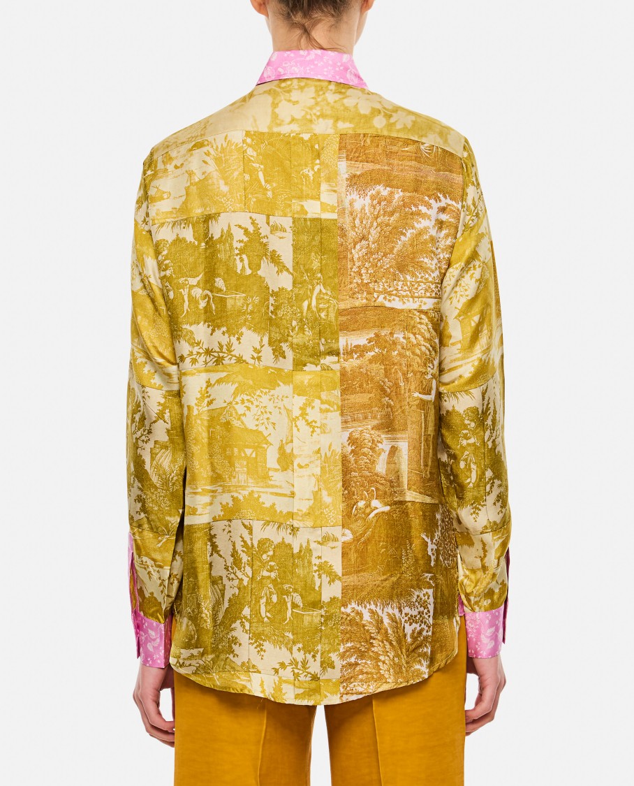 Shop Pierre-louis Mascia Yellow/pink Printed Shirt With Pointed Collar