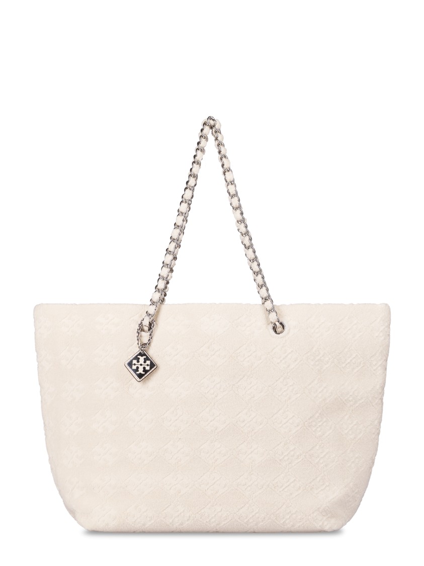 Tory Burch Ella Terry Chain Tote With Textured Diamond Pattern In Neutral