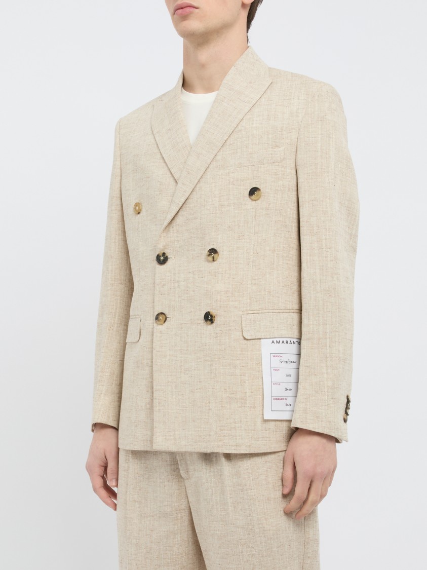 AMARANTO AMARANTO TEXTURED DOUBLE-BREASTED BLAZER WITH CONTRASTING BUTTONS