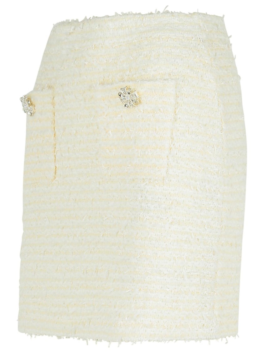 Self-portrait Textured Beige Skirt With Decorative Pockets In White