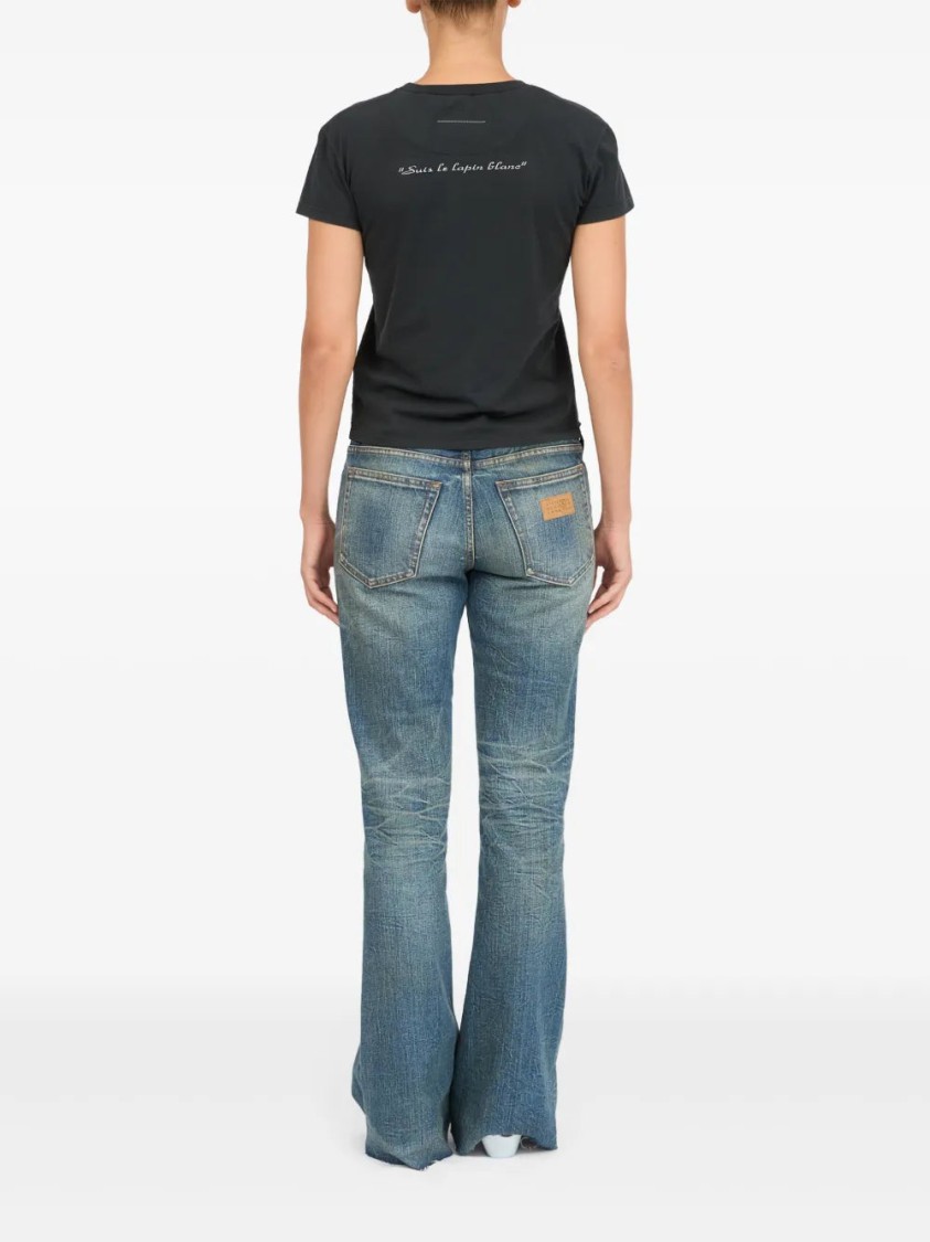 Shop Mm6 Maison Margiela Mm6 By Maison Margiela Edgy Black Graphic-print T-shirt With Ripped Detailing