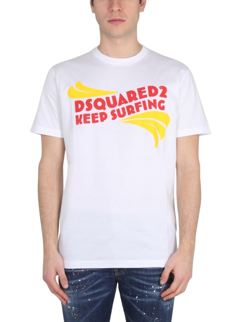 Dsquared2 Keep Surfing Cotton T-shirt In White