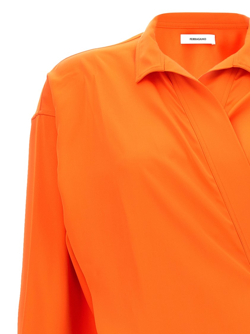 Ferragamo Satin Asymmetric Shirt In Orange