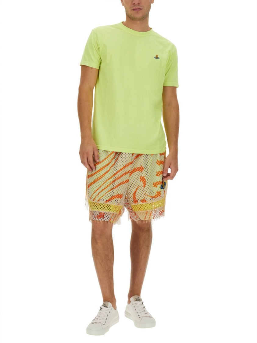 Vivienne Westwood Print Mesh Shorts With Fringed Hem In Multicolor