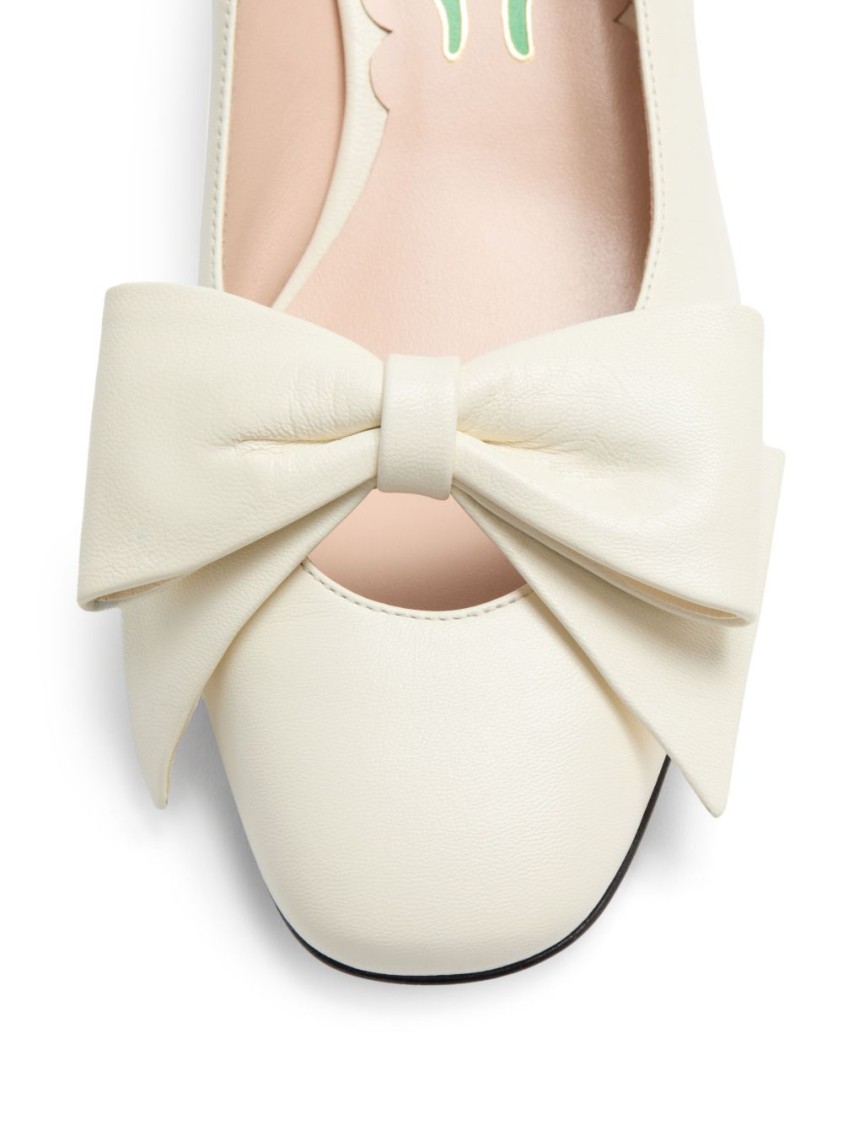 Shop Valentino Garavani Bow Detail White Leather Pumps With Signature V Logo