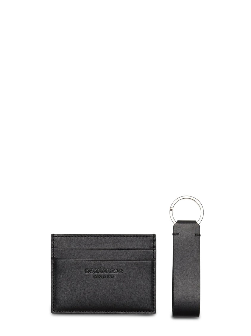 Dsquared2 Smooth Leather Wallet With Keyring Attachment And Bold Logo In Gray