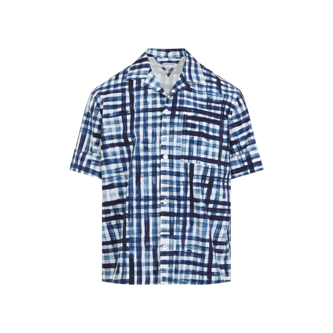 Shop Bottega Veneta Plaid Short-sleeve Shirt In 100% Cotton In Blue