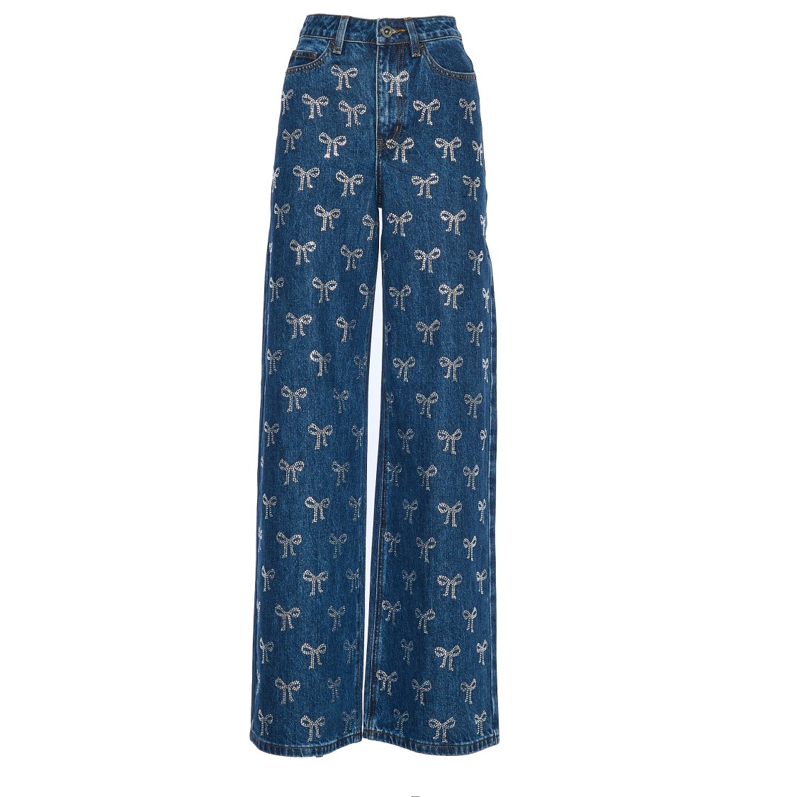Shop Self-portrait Blue Jeans With Rhinestone Bows