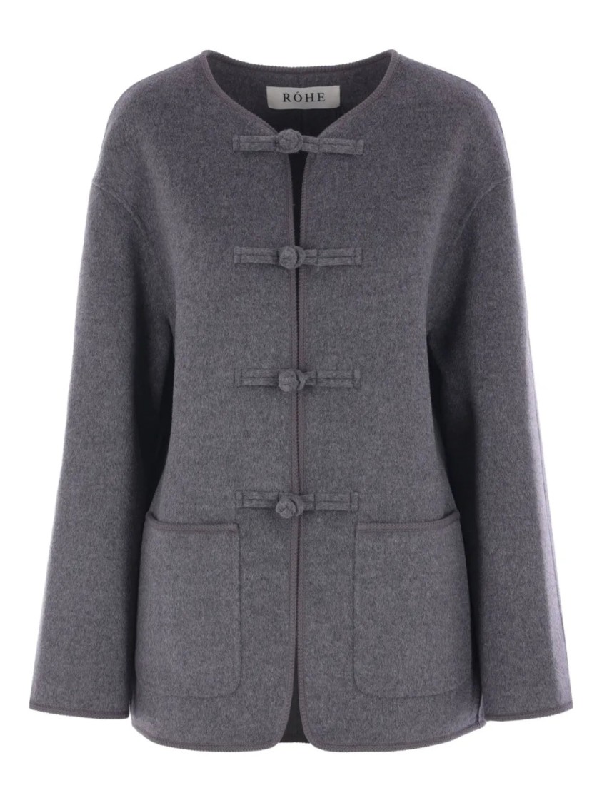 Rohe Mandarin Double Faced Wool Jacket Mid Grey Melange In Brown