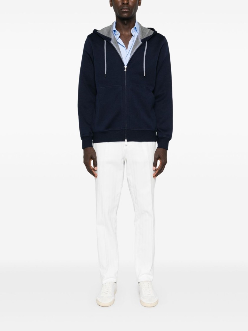 Brunello Cucinelli Zip-up Hoodie With Contrast Lining And Pockets In Blue